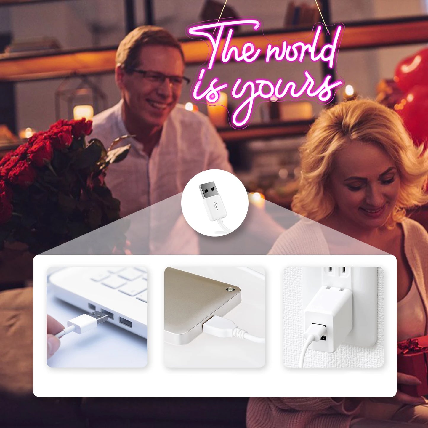 Världen Är Din 5V USB LED Ljusskylt - Prisvänlig