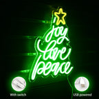 joy love peace – Julgran av ord med en stjärna – LED-neonskylt (5 V USB)