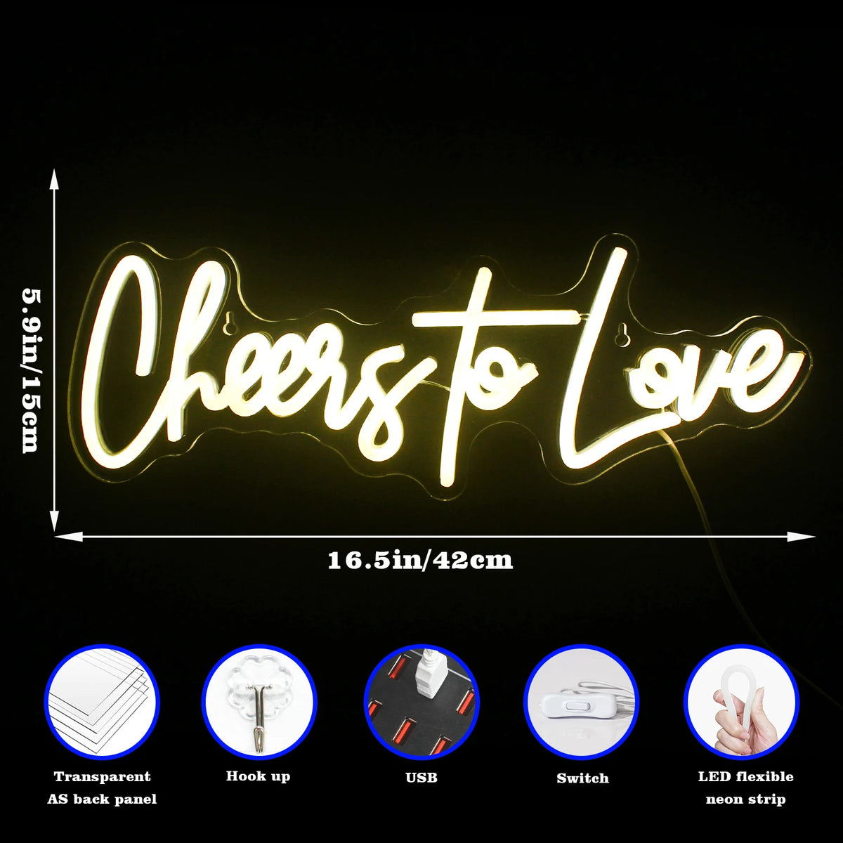 Cheers to Love – LED-neonskylt (5 V USB)