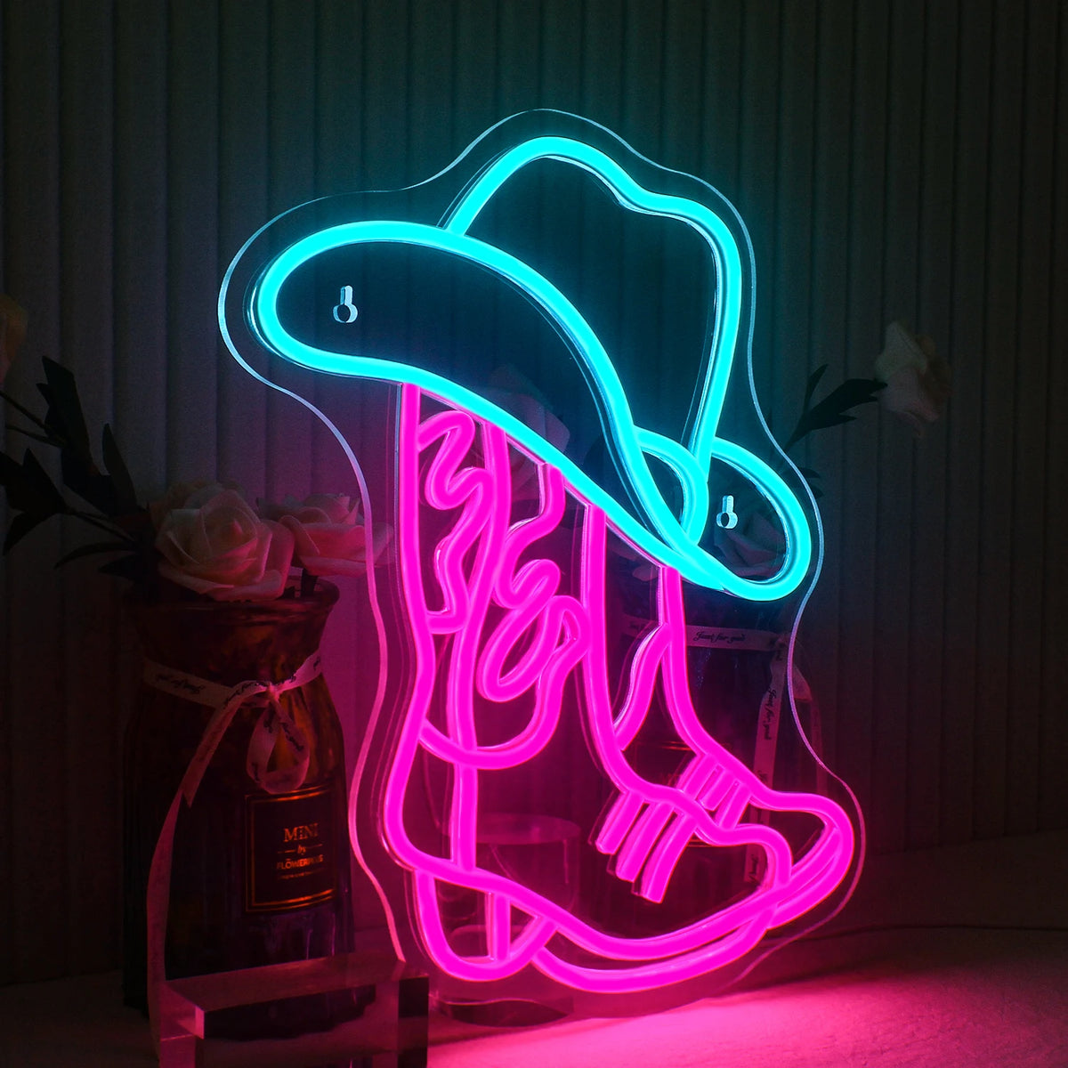 Cowboystövel och hatt – LED-neonskylt (5 V USB)