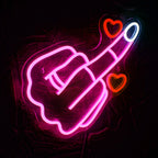 Långfinger och två hjärtan – LED-neonskylt (5 V USB)