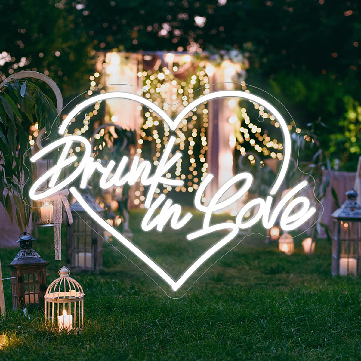Drunk in Love – Hjärtkontur – LED-neonskylt (5 V USB)