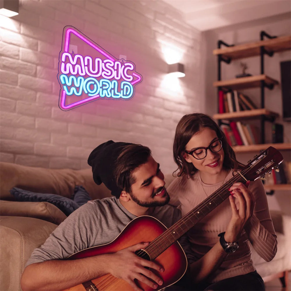 MUSIC WORLD – Triangel – LED-neonskylt (5 V USB)