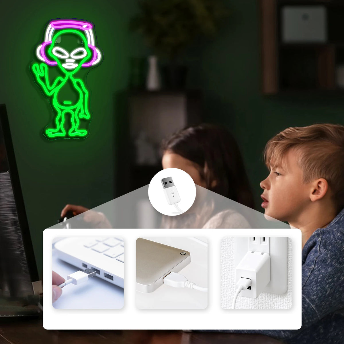 Alien Musik 5V USB LED Ljusskylt - Prisvänlig