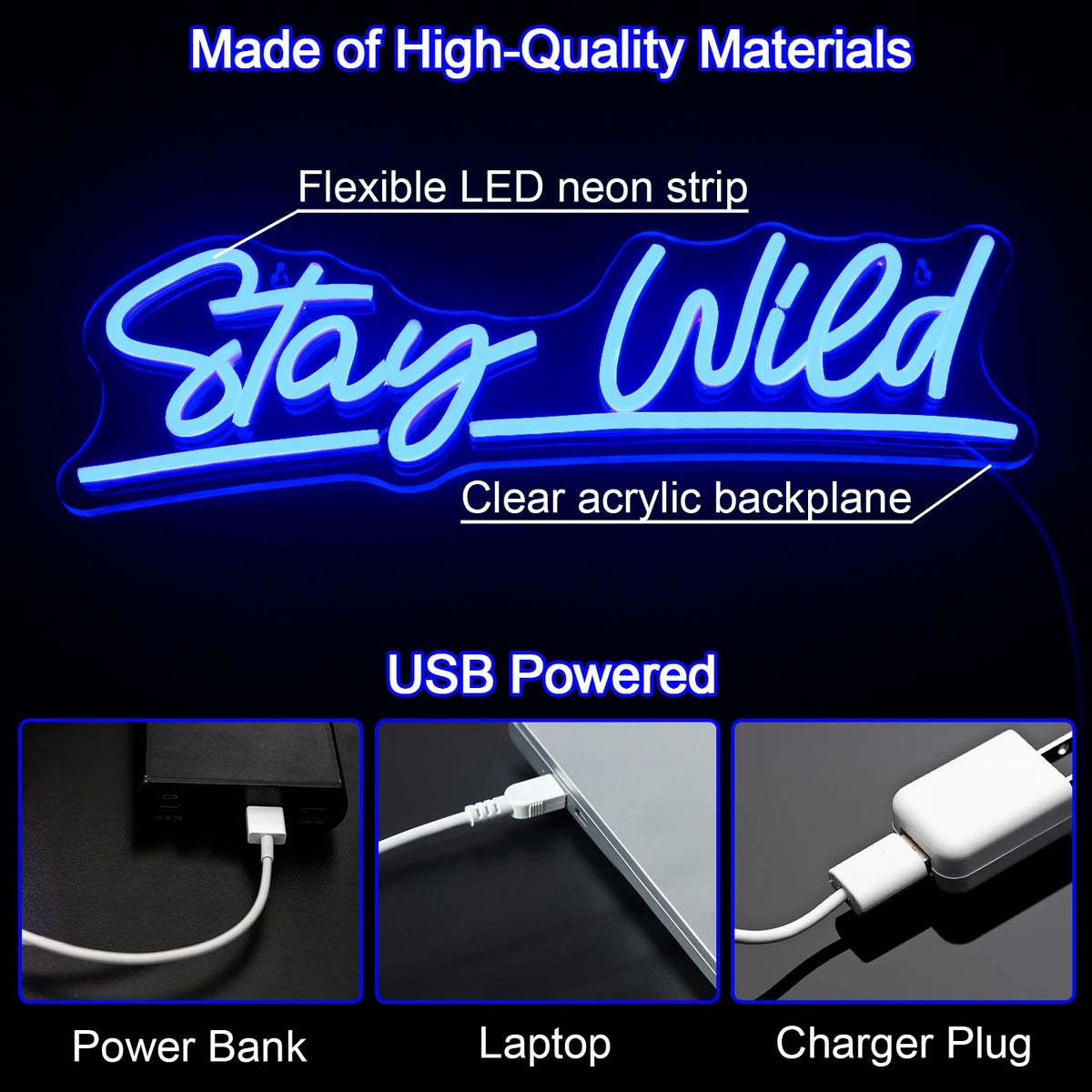 Stay Wild – LED-neonskylt (5 V USB)