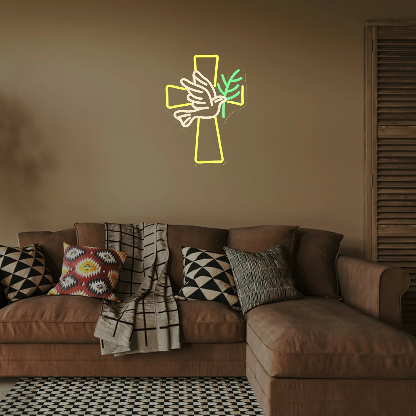 Cross and Dove of Peace 5V USB LED Neon Sign - Budget Friendly