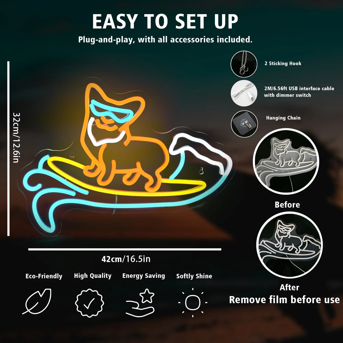 Corgi – LED-neonskylt (5 V USB)