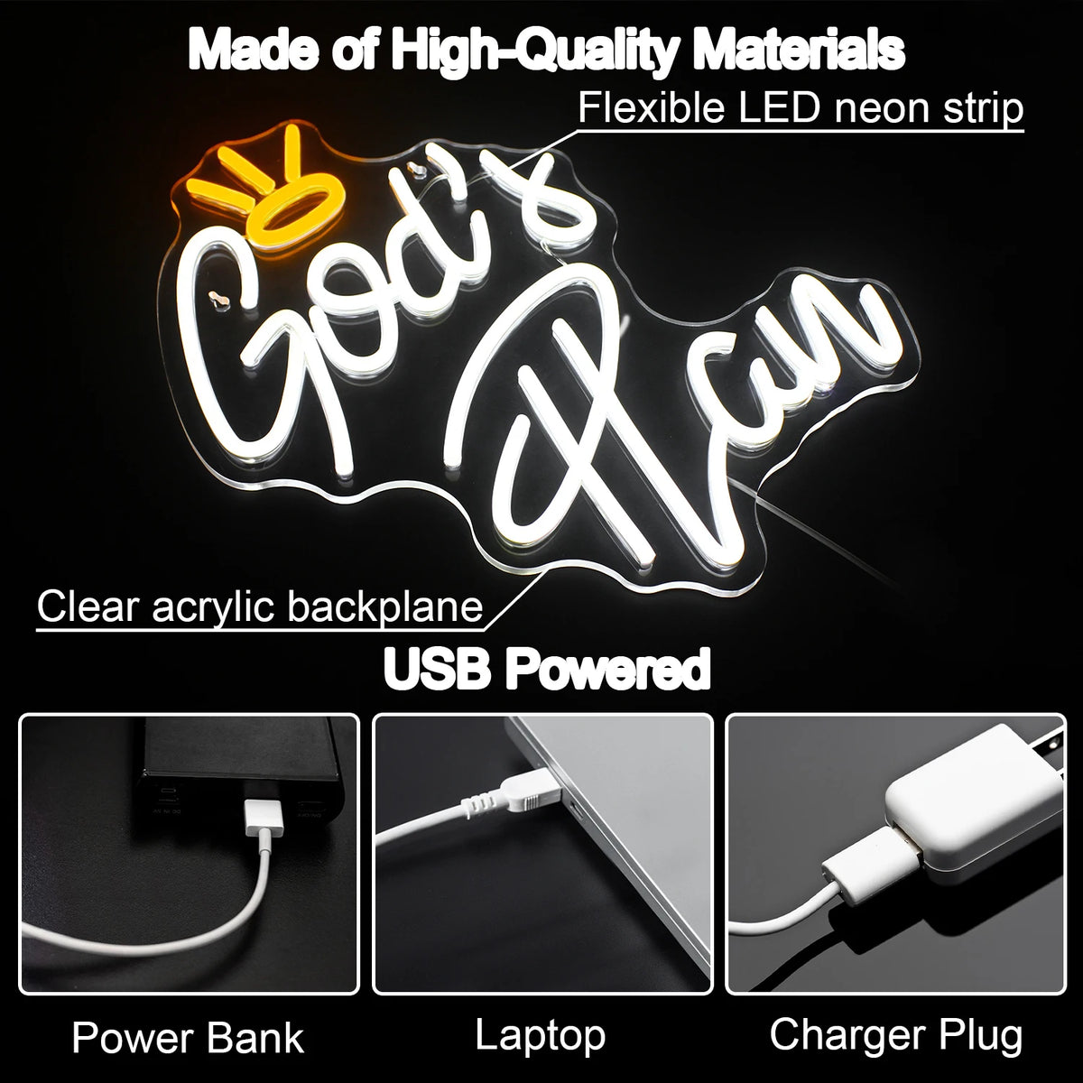 God's Plan Letter – LED-neonskylt (5 V USB)