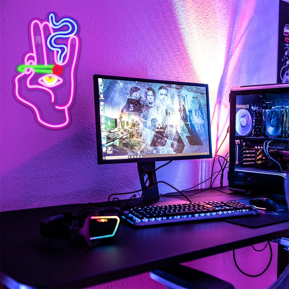 Rökande Handöga 5V USB LED Ljusskylt - Prisvärd