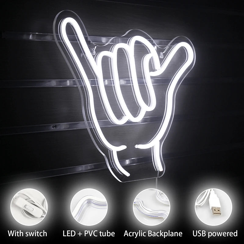 Shaka-handtecken – LED-neonskylt (5 V USB)