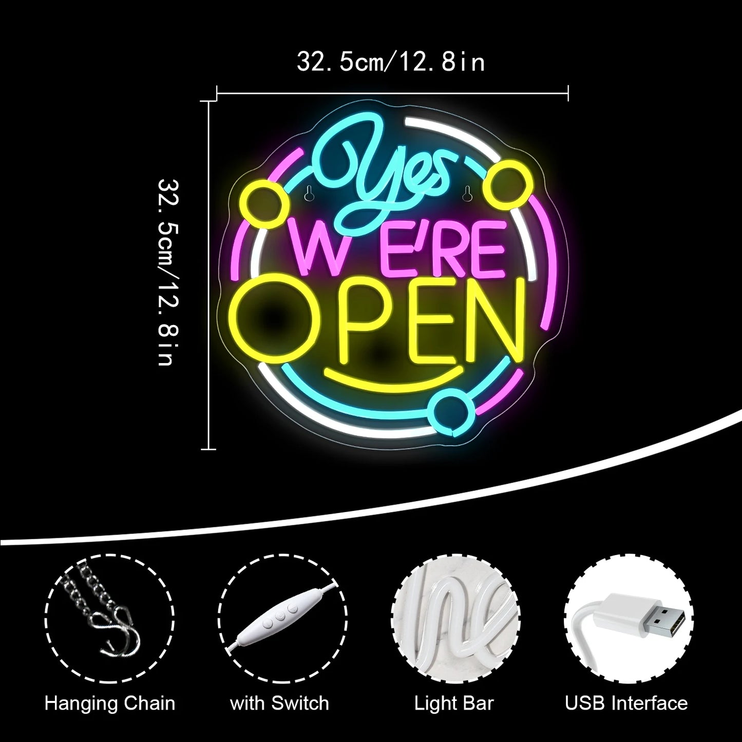 Ja Vi har Öppet 5V USB LED Ljusskylt - Prisvänlig