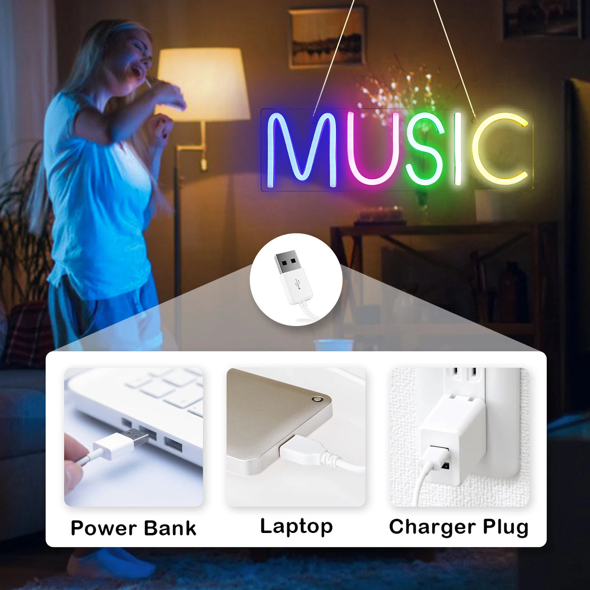 Music 5V USB LED Neon Sign - Budget Friendly