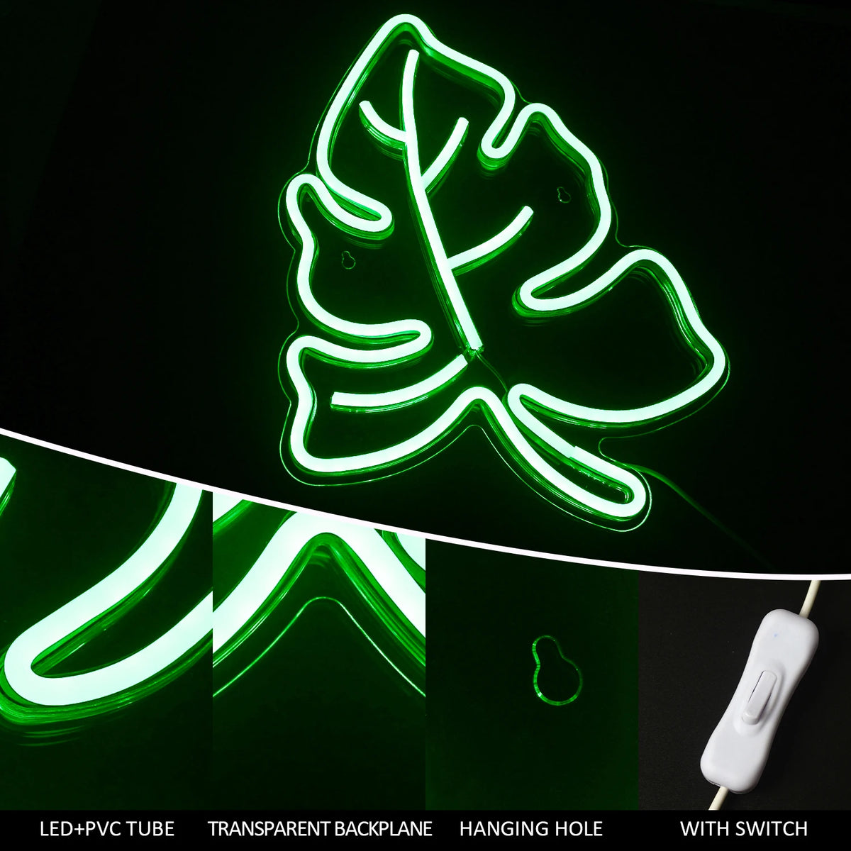 Grönt blad – LED-neonskylt (5 V USB)