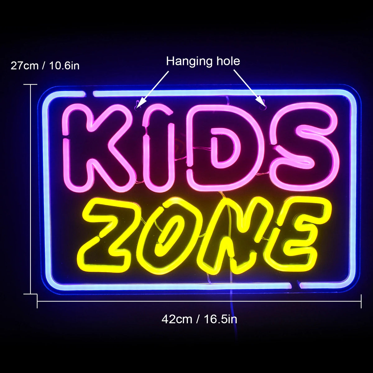 KIDS ZONE – Rektangulär ram – LED-neonskylt (5 V USB)
