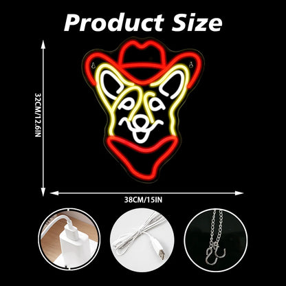 Corgi Cowboy 5V USB LED Ljusskylt - Budgetvänlig