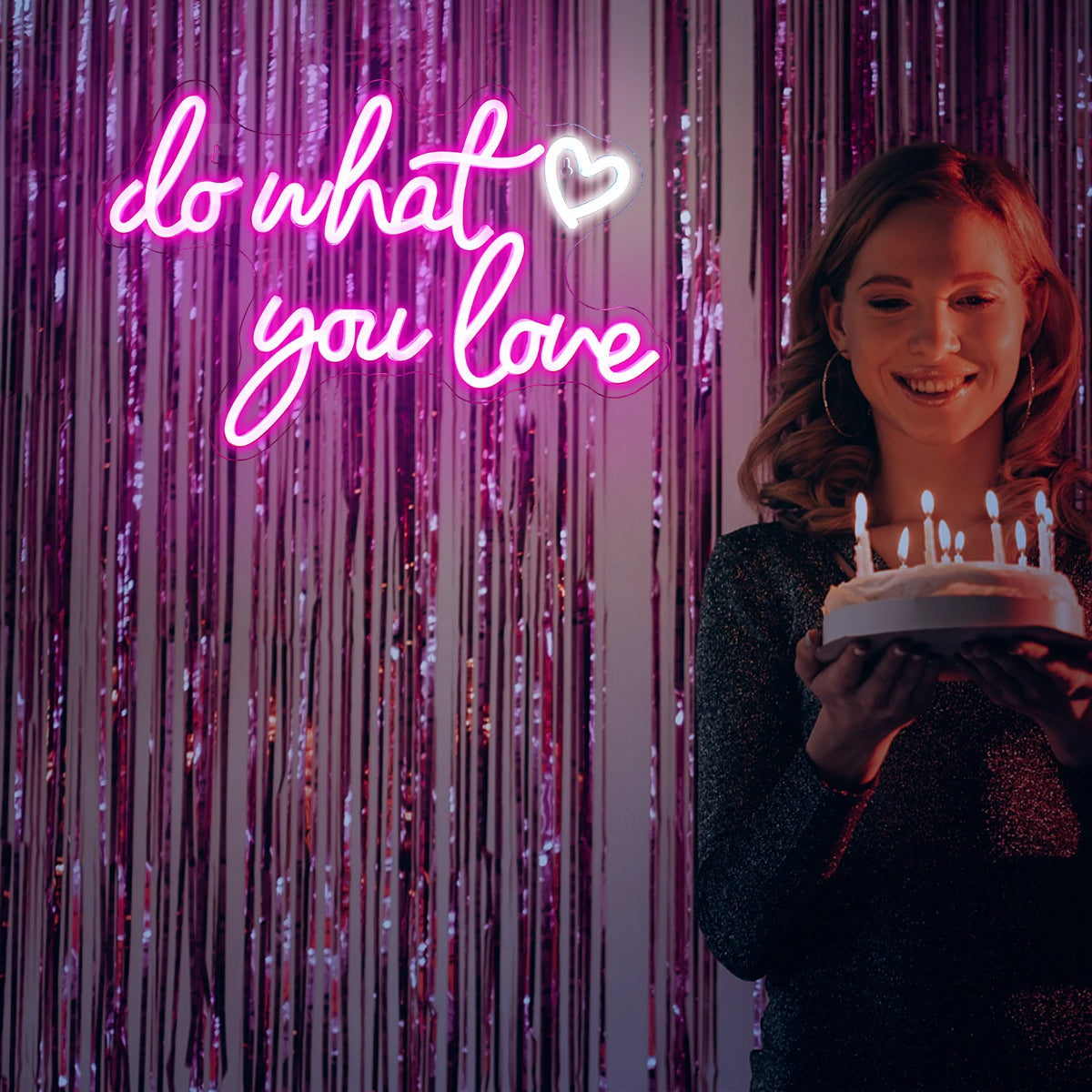 do what you love – Hjärta – LED-neonskylt (5 V USB)