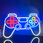 En livlig LED-neonskylt med ordet "Gamer" i fetstil, versaler.
