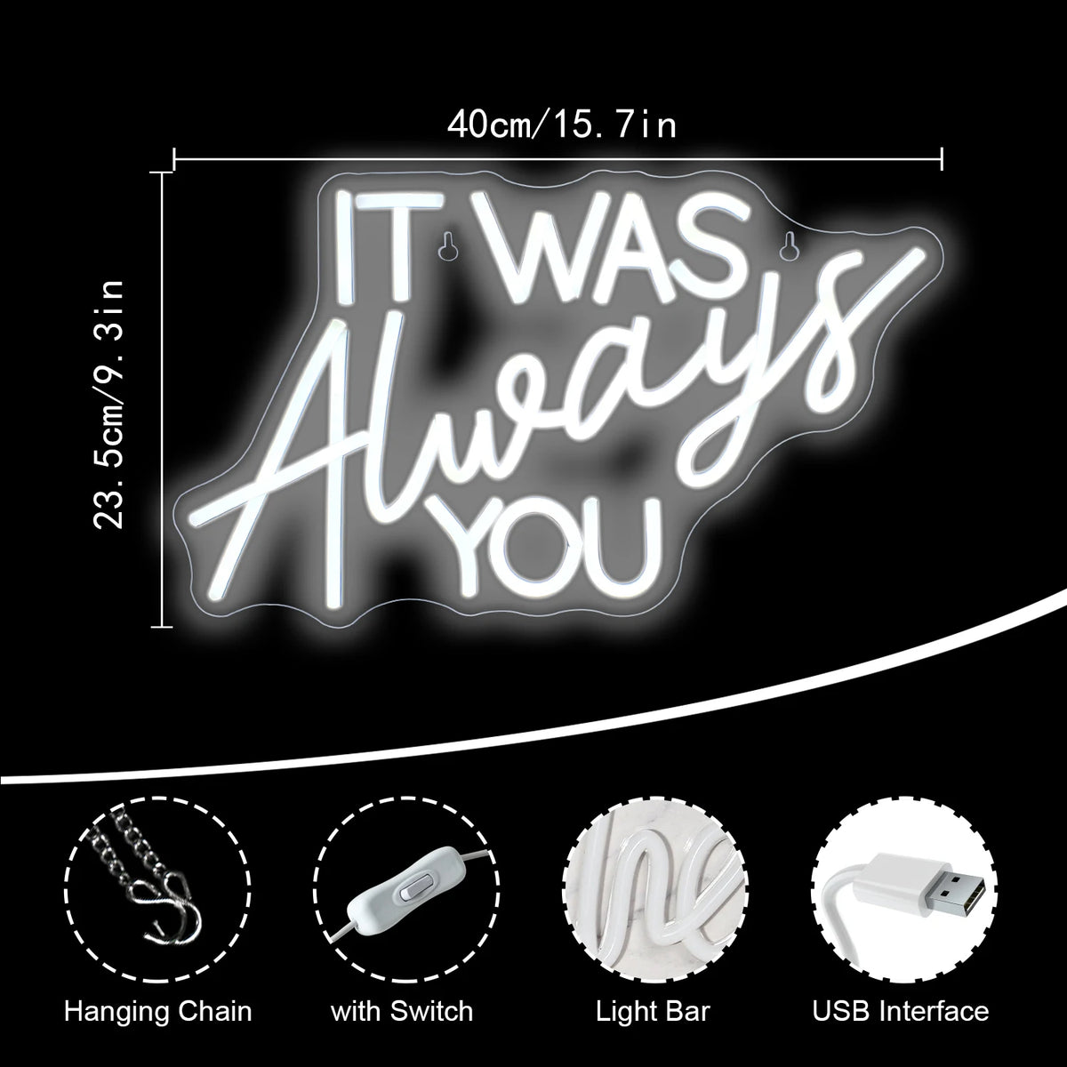 It Was Always You – Blandade bokstavsstilar – LED-neonskylt (5 V USB)