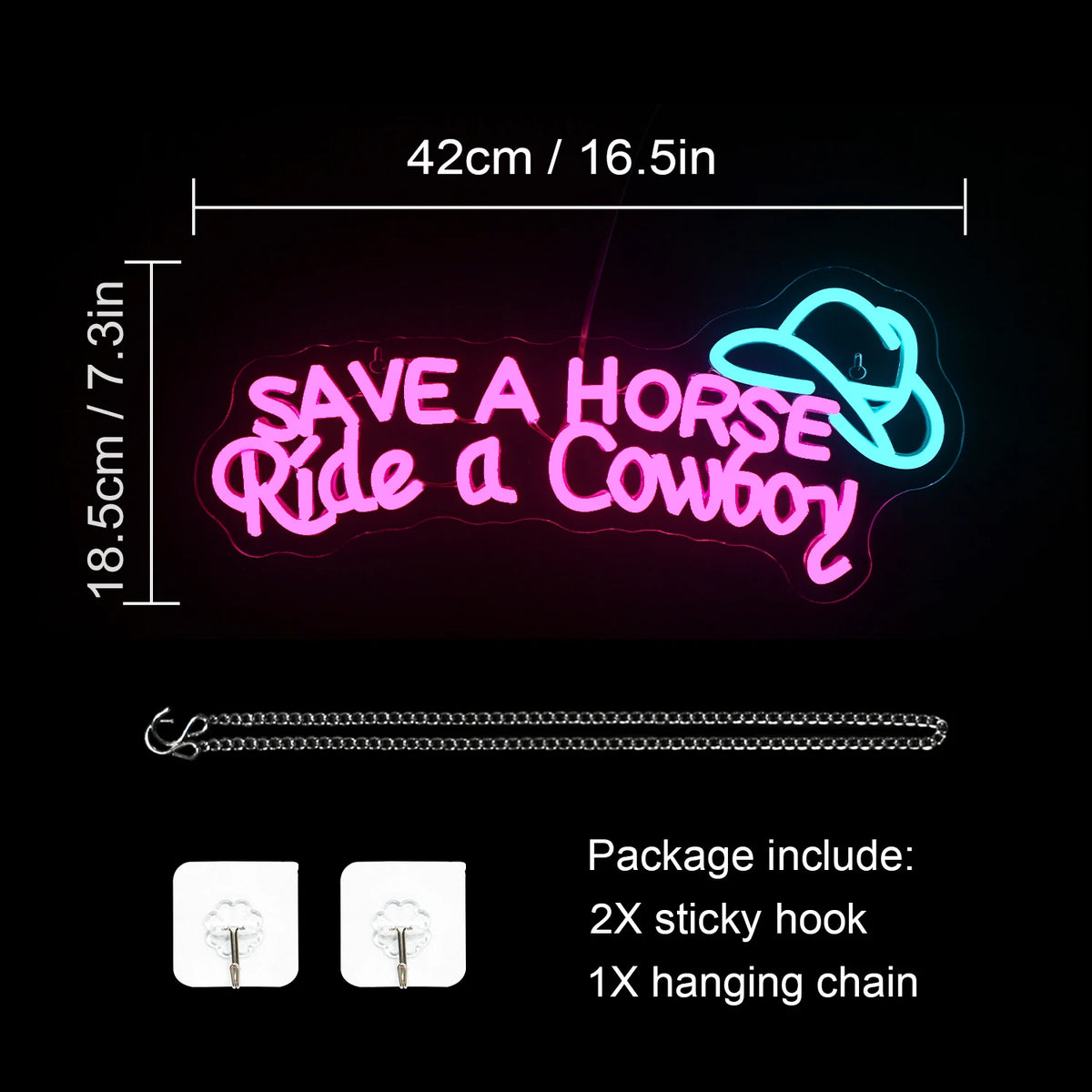 SAVE A HORSE Ride a Cowboy – Cowboyhatt – LED-neonskylt (5 V USB)