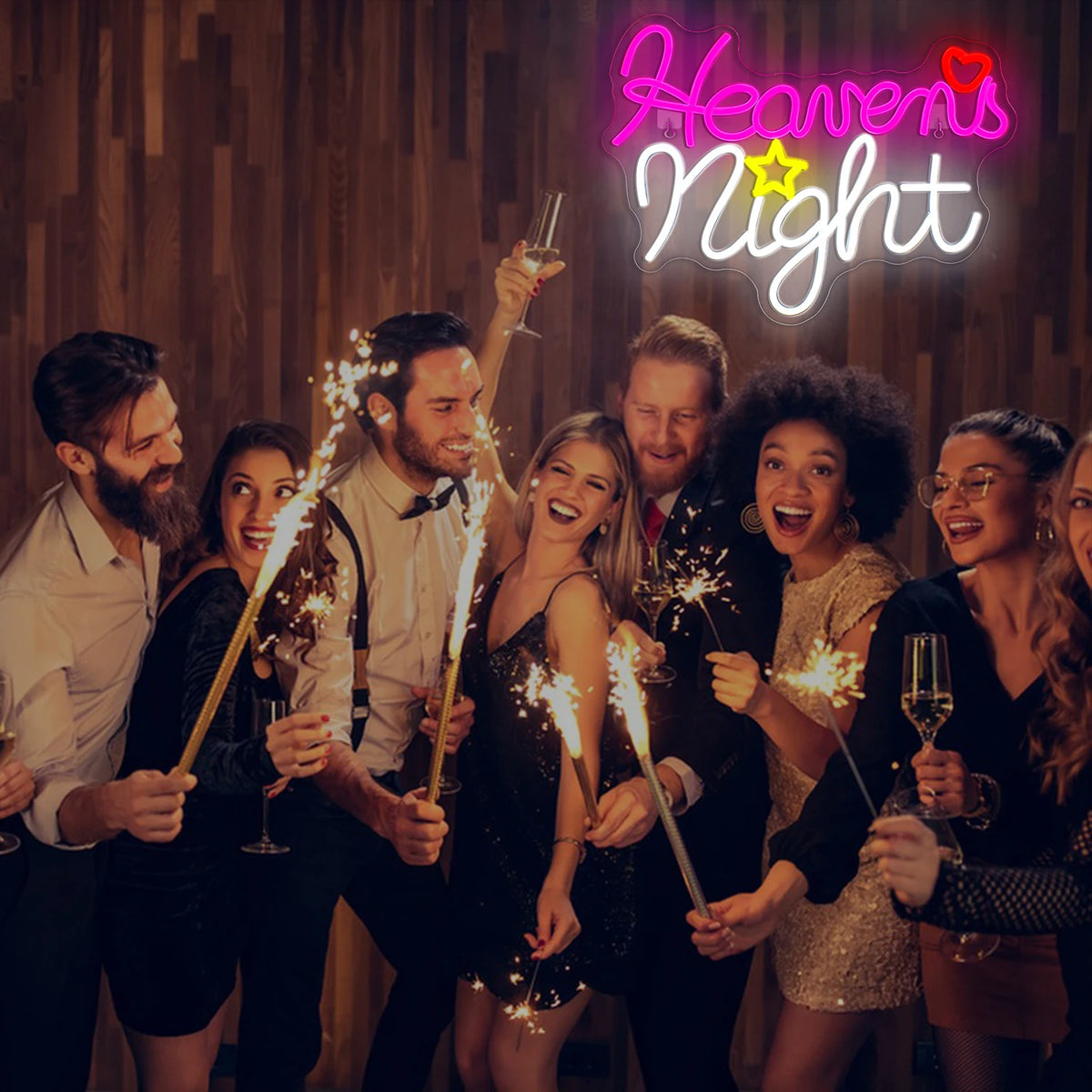 Heavens Night – Hjärta och stjärna – LED-neonskylt (5 V USB)