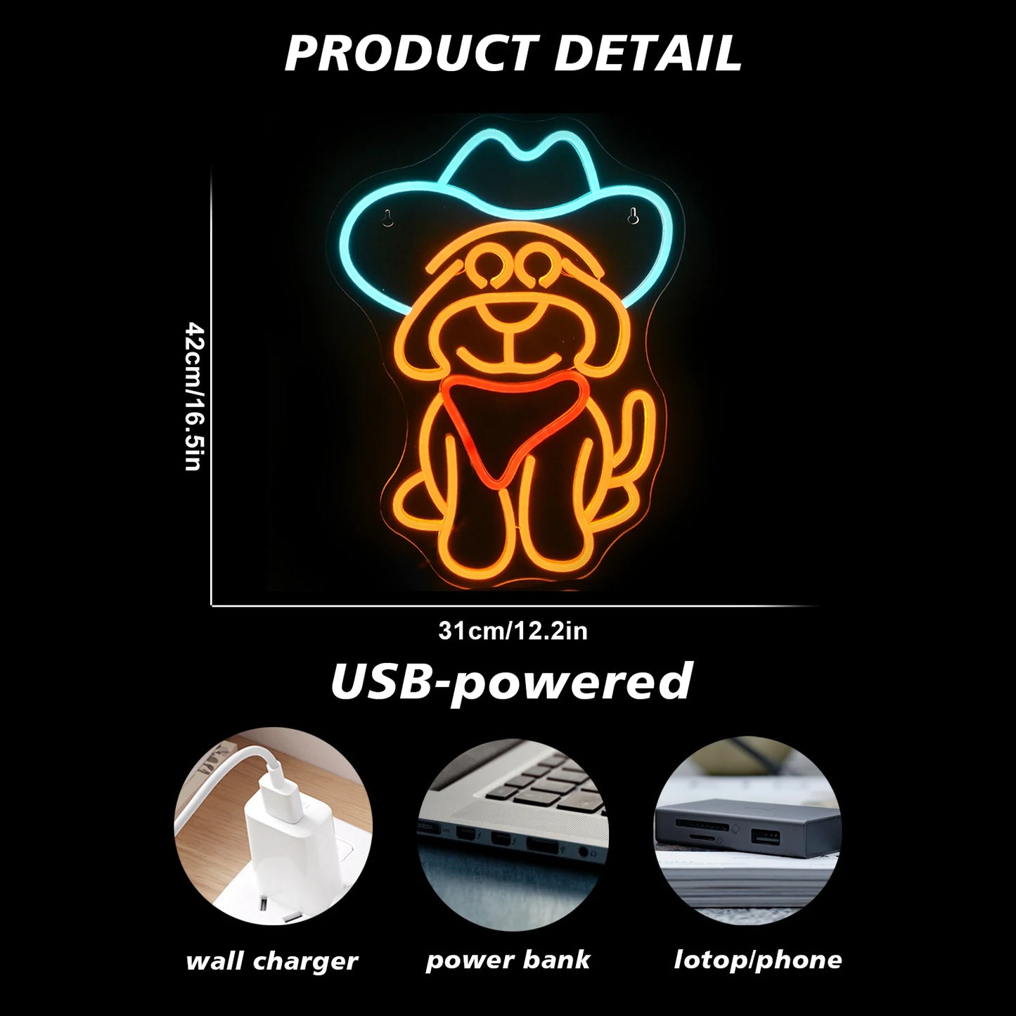 Cowboy Hund 5V USB LED Ljusskylt - Budgetvänlig