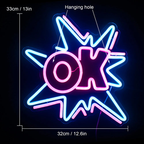 OK – Explosion i serietidningsstil – LED-neonskylt (5 V USB)