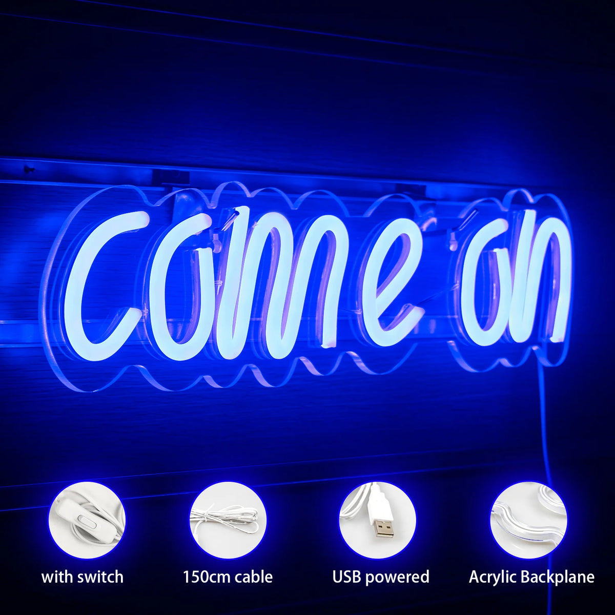 Come On – LED-neonskylt (5 V USB)