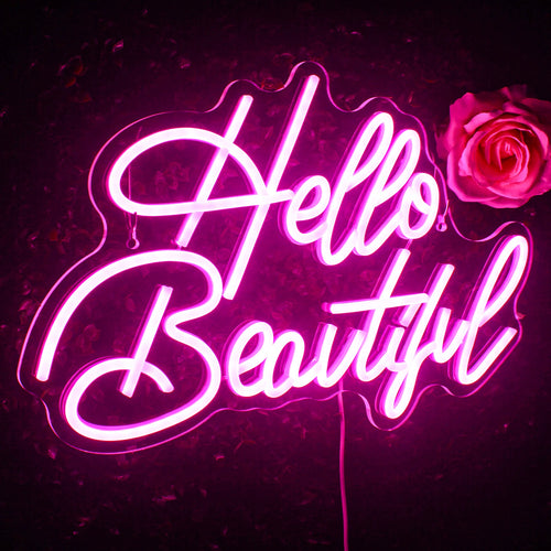 Hello Beautiful – Skrivstil – LED-ljusskylt (5 V USB)