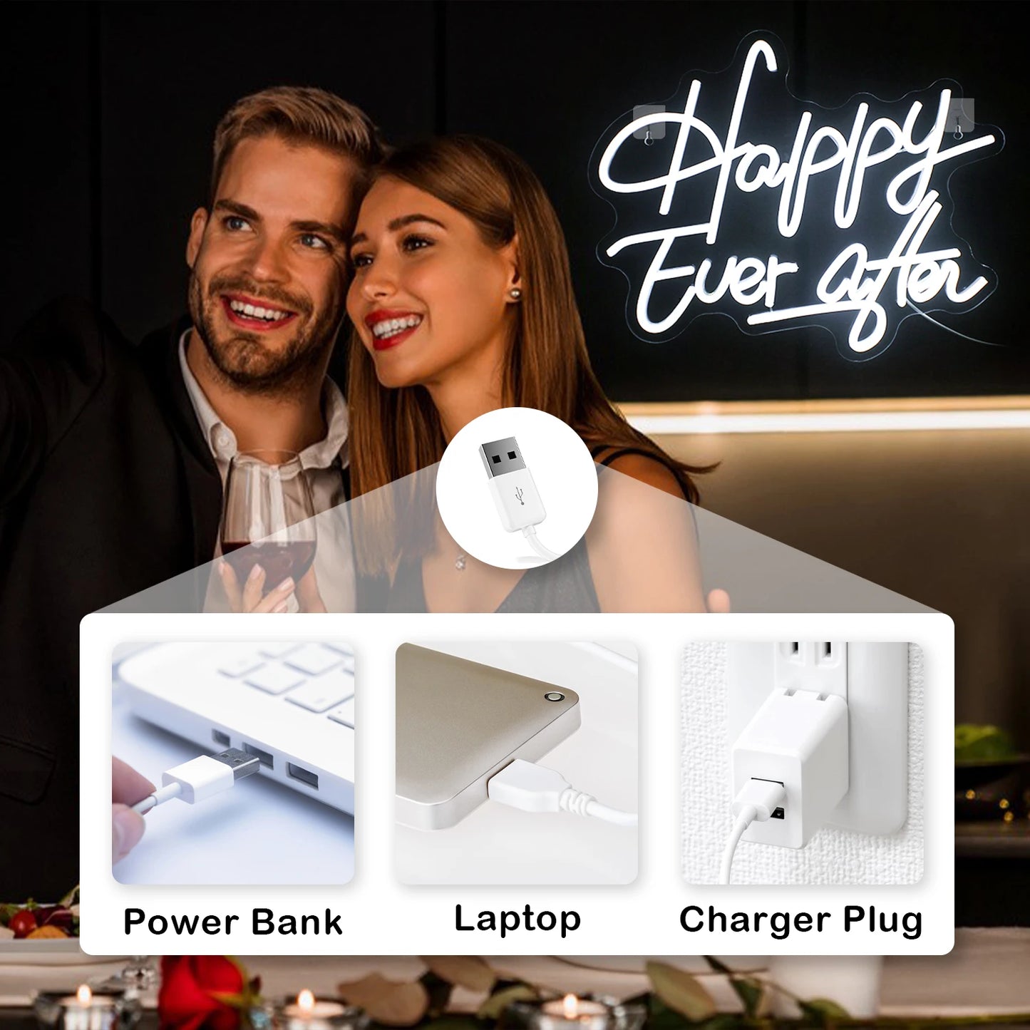 Lyckliga i alla sina dagar 5V USB LED Ljusskylt - Prisvänlig