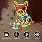 Hund på skateboard – LED-neonskylt (5 V USB)
