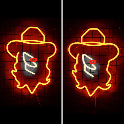 Cowboy Girl Hattar 5V USB LED Ljusskylt - Prisvärd