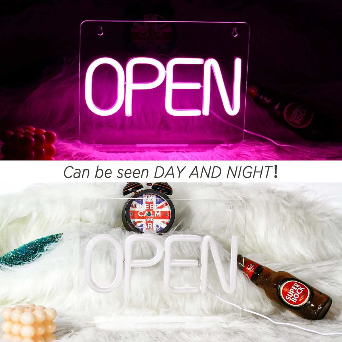 Open – Tydliga tryckbokstäver – LED-ljusskylt (5 V USB)