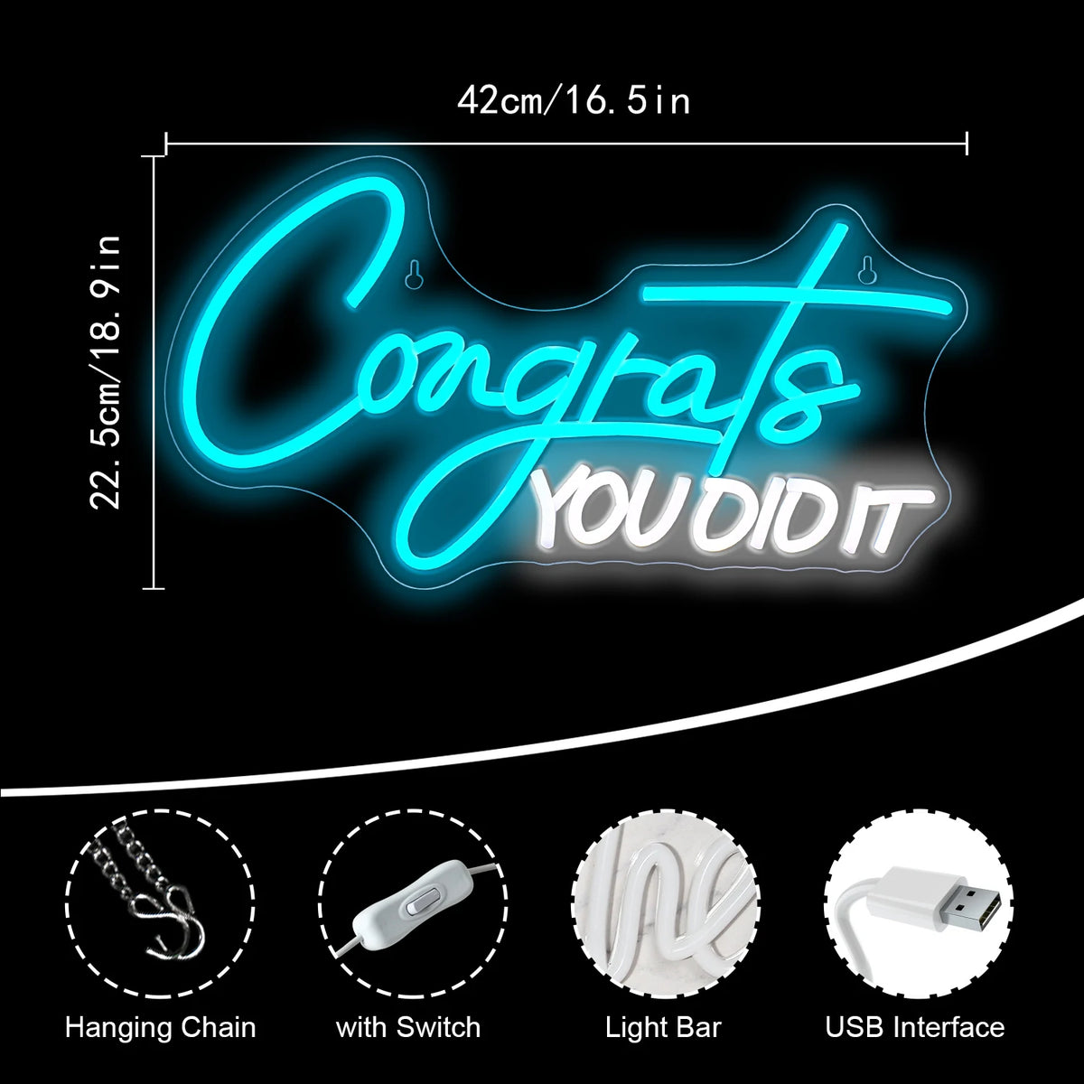 Congrats You Did It – LED-neonskylt (5 V USB)