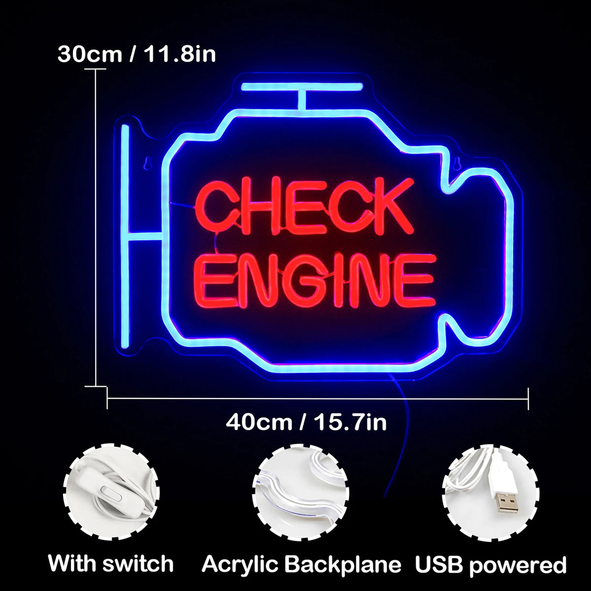 Check Engine – LED-neonskylt (5 V USB)