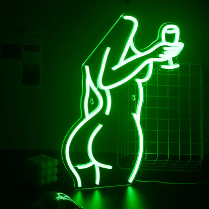 Kvinnlig Vinglas 5V USB LED Neonskylt - Budgetvänlig