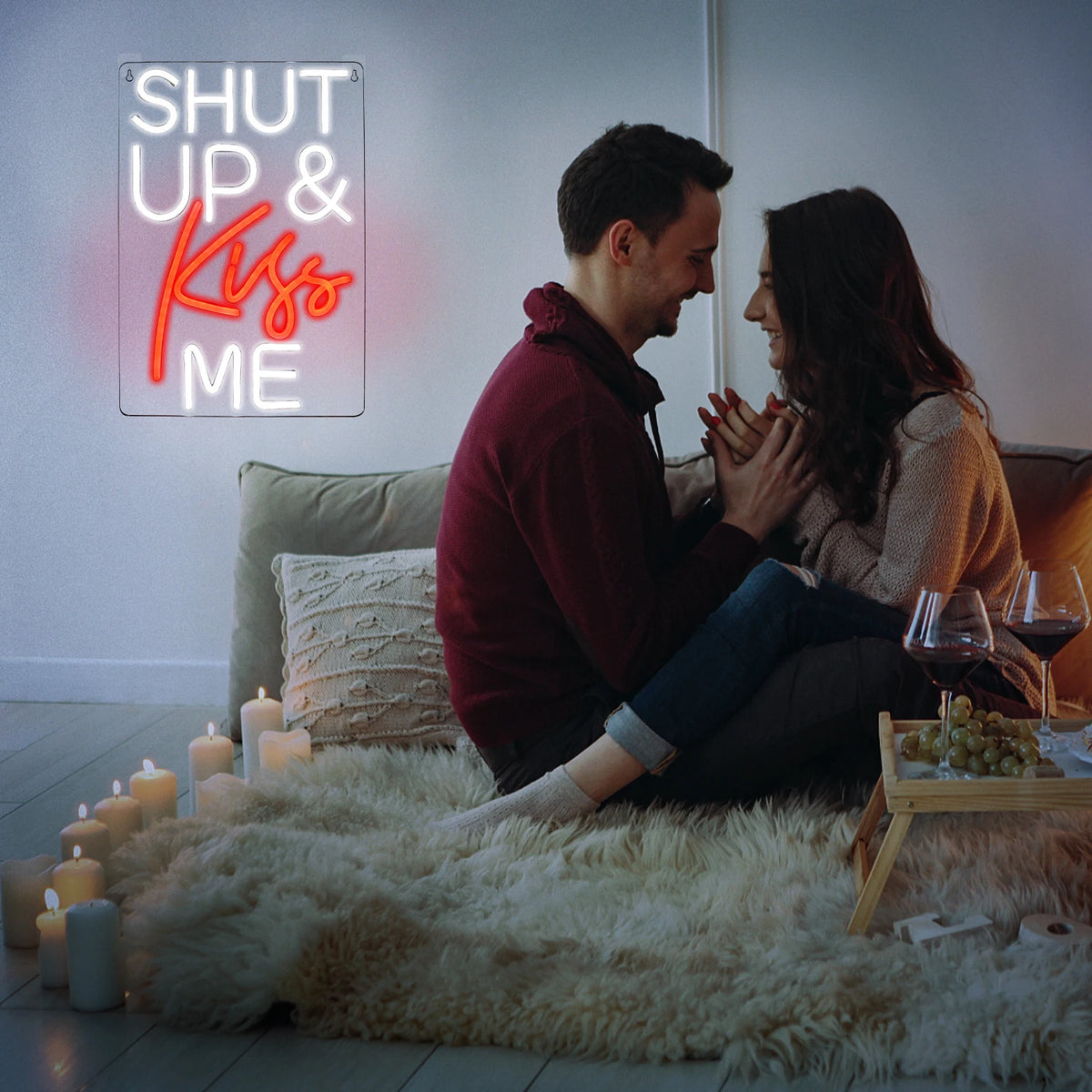 Shut Up & Kiss Me – LED-neonskylt (5 V USB)