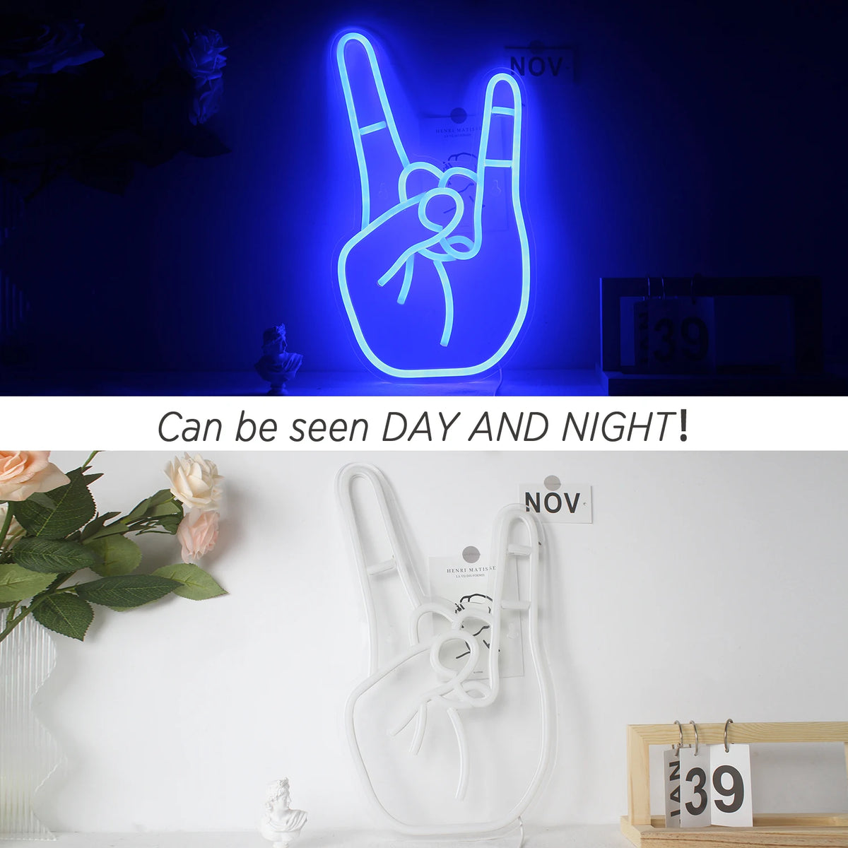 Rocktecken med handen – LED-neonskylt (5 V USB)