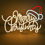 En livlig LED-neonskylt som visar orden "God Jul" i en varm, glödande nyans.