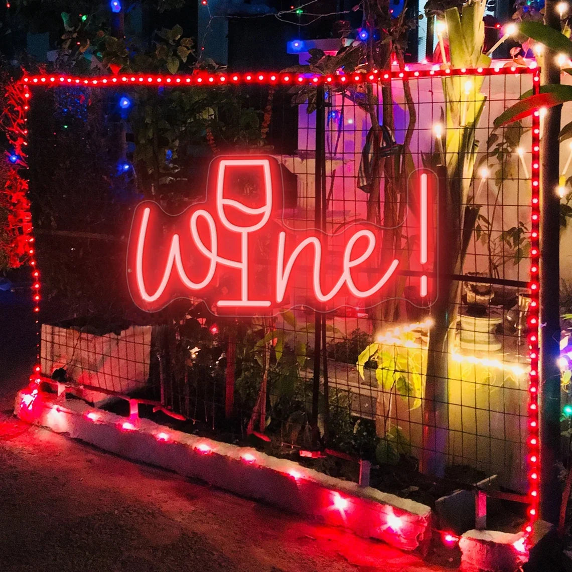 Wine – Vinglas som ersätter i – LED-ljusskylt (5 V USB)