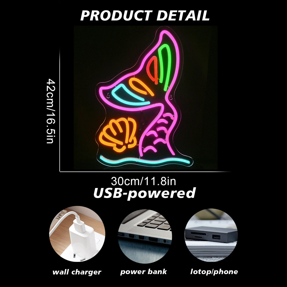 Sjöjungfrustjärt – LED-neonskylt (5 V USB)