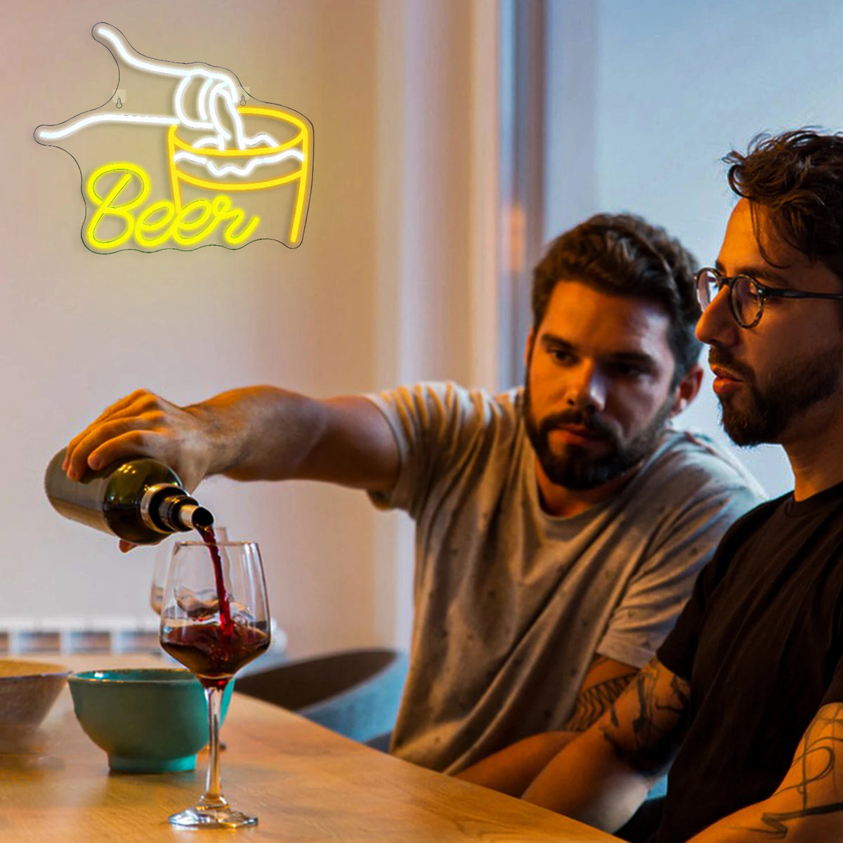 Beer – Öl som hälls i ett glas – LED-ljusskylt (5 V USB)