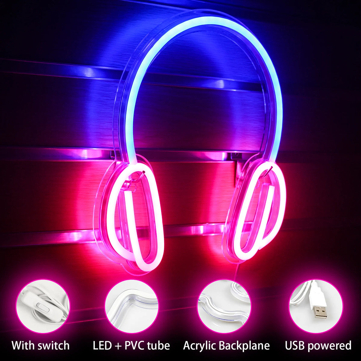 Hörlurar – LED-neonskylt (5 V USB)