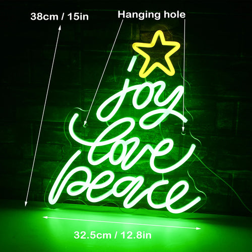 joy love peace – Julgran av ord med en stjärna – LED-neonskylt (5 V USB)