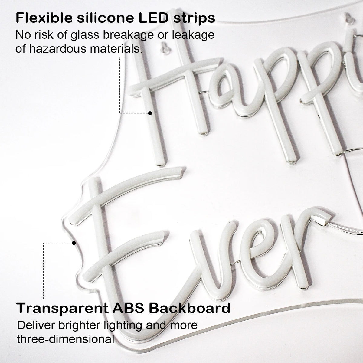 Happily Ever After – Handskriven stil – LED-neonskylt (5 V USB)