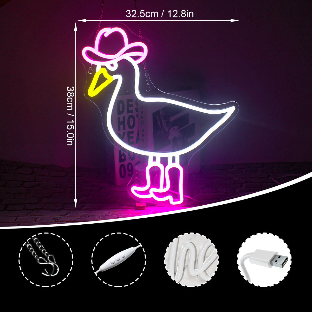 Rosavit cowboyanka – LED-neonskylt (5 V USB)