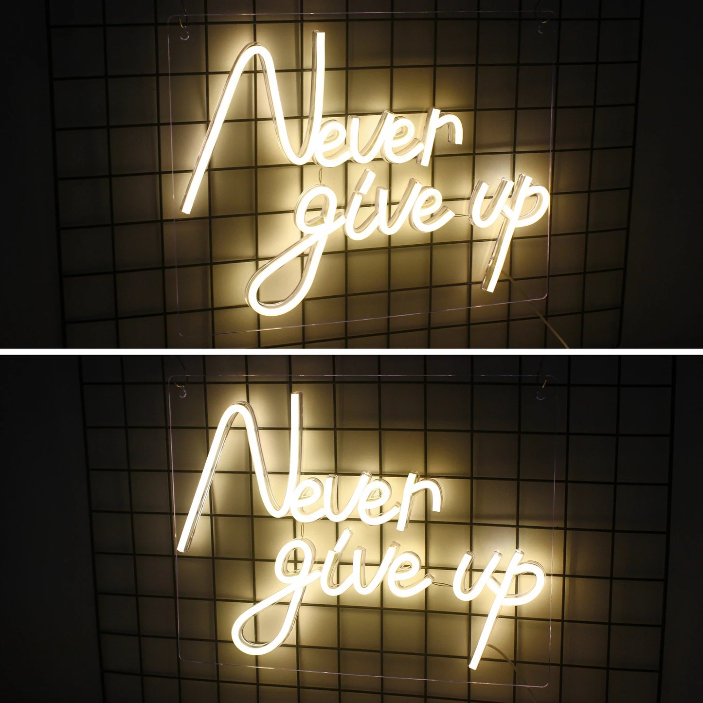 Never Give Up 5V USB LED Ljusskylt - Budgetvänlig