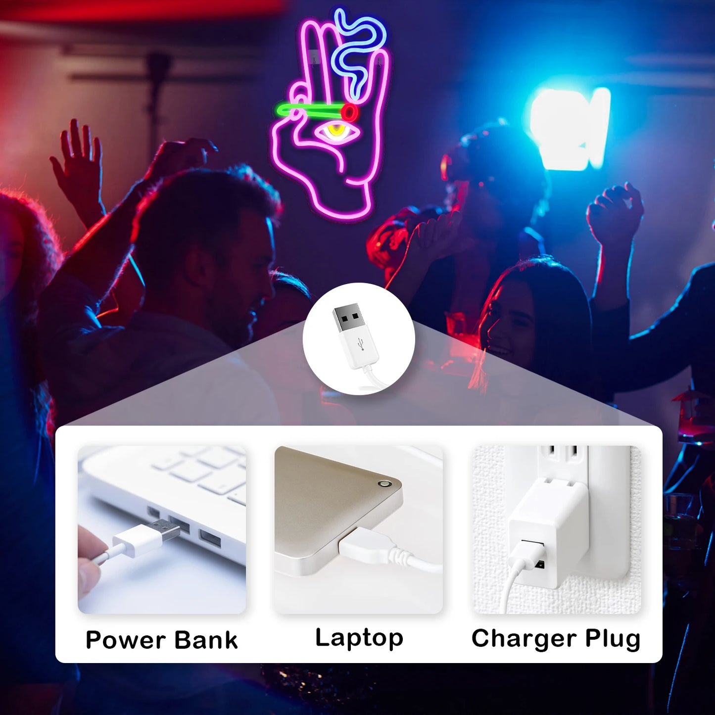 Rökande Handöga 5V USB LED Ljusskylt - Prisvärd