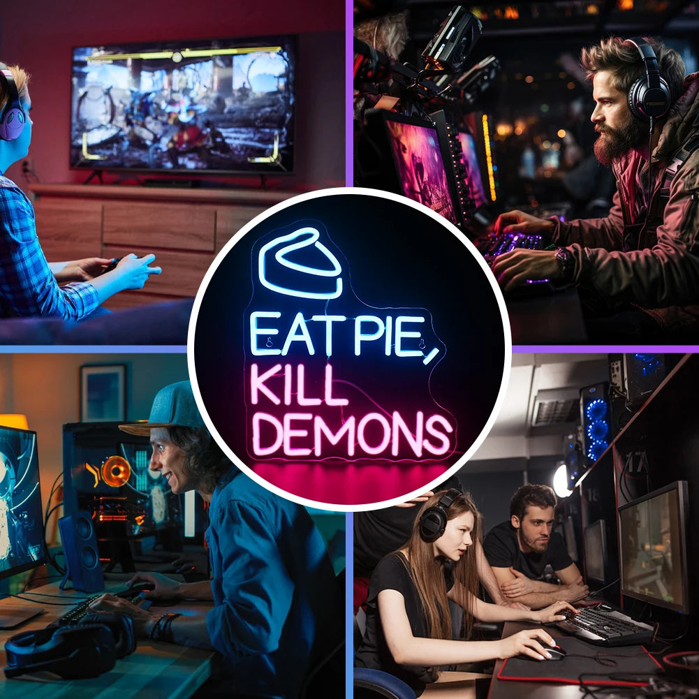 Eat Pie Kill Demons 5V USB LED Neon Sign - Budget Friendly