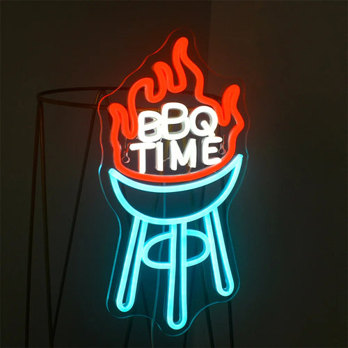 BBQ TIME – Flammande grill – LED-ljusskylt (5 V USB)