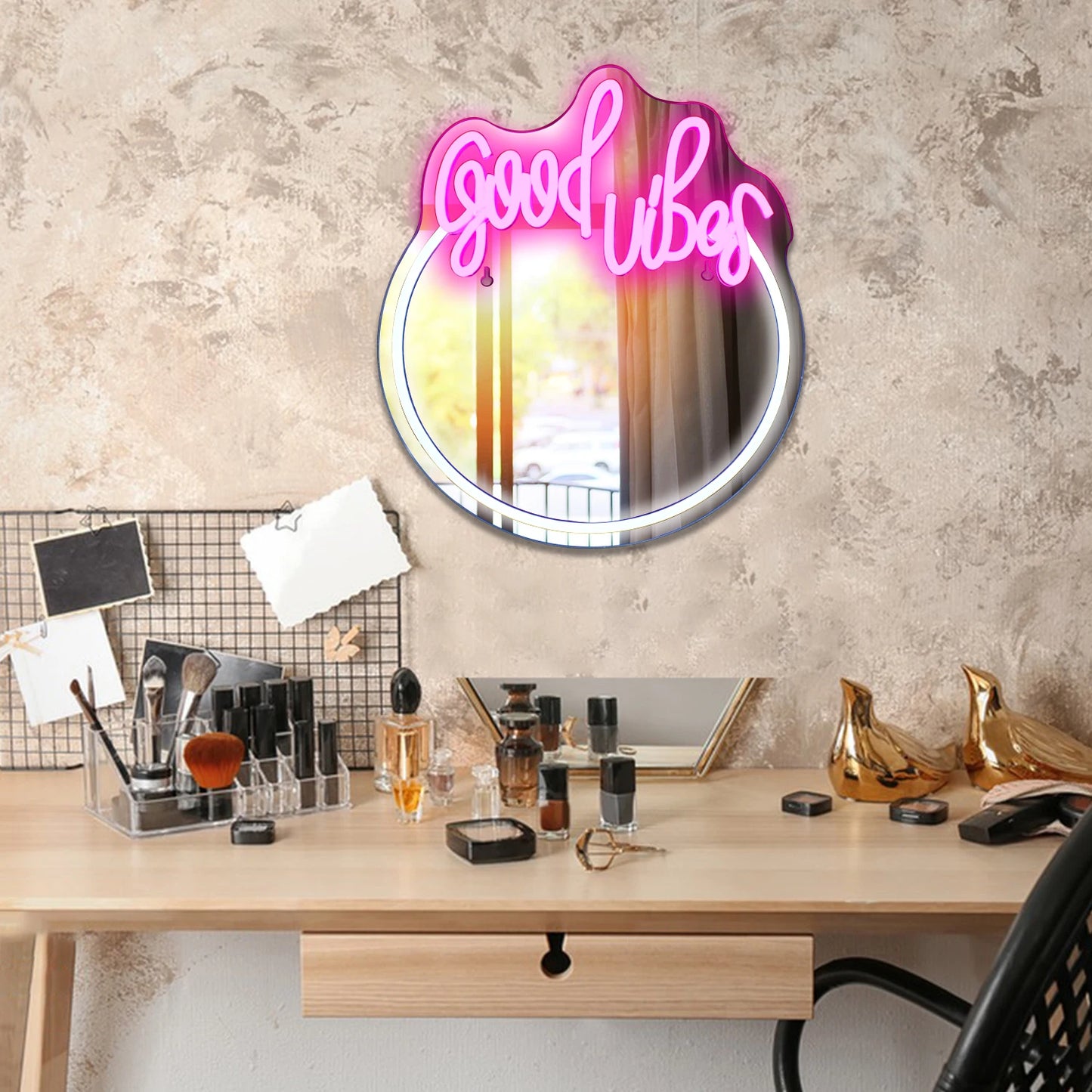 Good Vibes Spegel 5V USB LED Ljusskylt - Prisvärd
